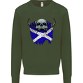 Scotland Flag Skull Scottish Biker Gothic Kids Sweatshirt Jumper Forest Green