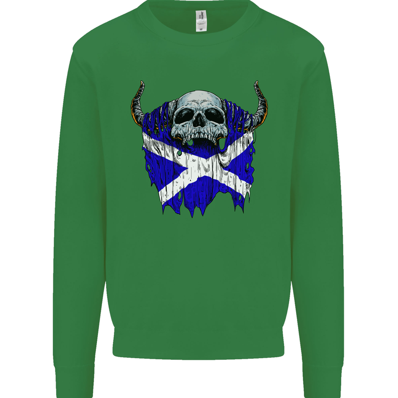 Scotland Flag Skull Scottish Biker Gothic Kids Sweatshirt Jumper Irish Green