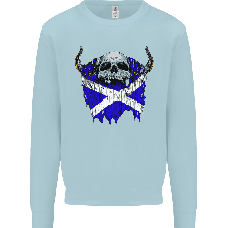 Scotland Flag Skull Scottish Biker Gothic Kids Sweatshirt Jumper Light Blue