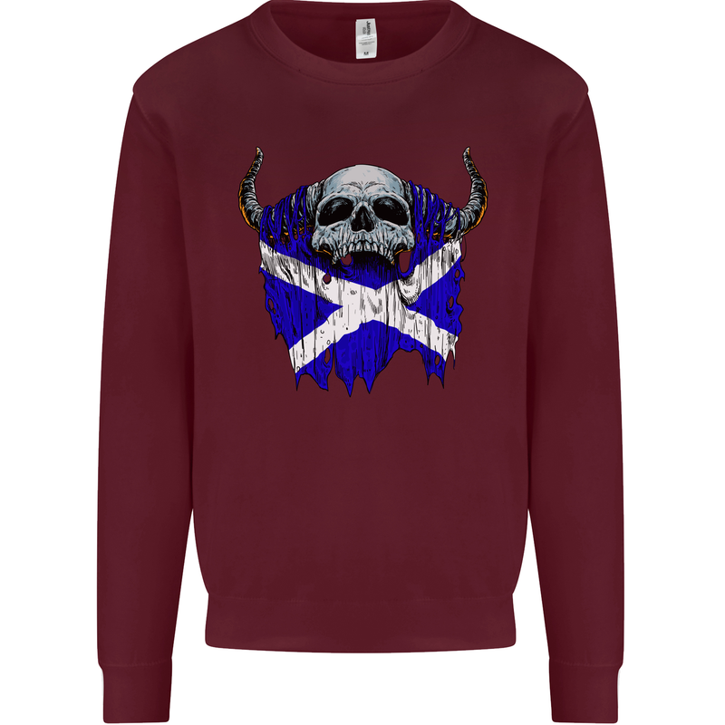 Scotland Flag Skull Scottish Biker Gothic Kids Sweatshirt Jumper Maroon
