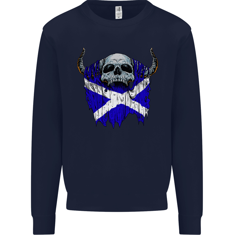 Scotland Flag Skull Scottish Biker Gothic Kids Sweatshirt Jumper Navy Blue