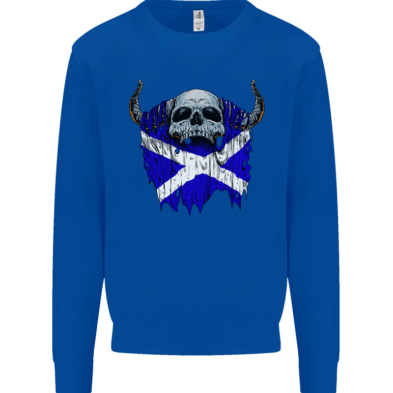 Scotland Flag Skull Scottish Biker Gothic Kids Sweatshirt Jumper Royal Blue