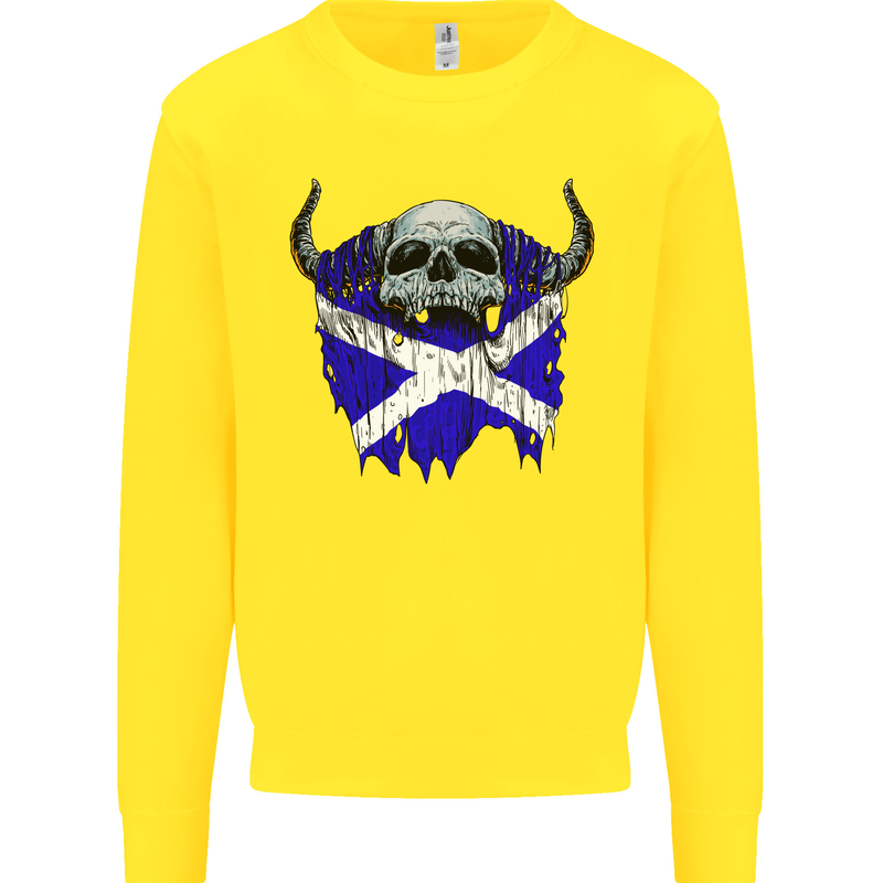 Scotland Flag Skull Scottish Biker Gothic Kids Sweatshirt Jumper Yellow