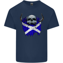 Scotland Flag Skull Scottish Biker Gothic Kids T-Shirt Childrens Navy Blue