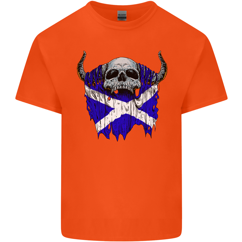 Scotland Flag Skull Scottish Biker Gothic Kids T-Shirt Childrens Orange