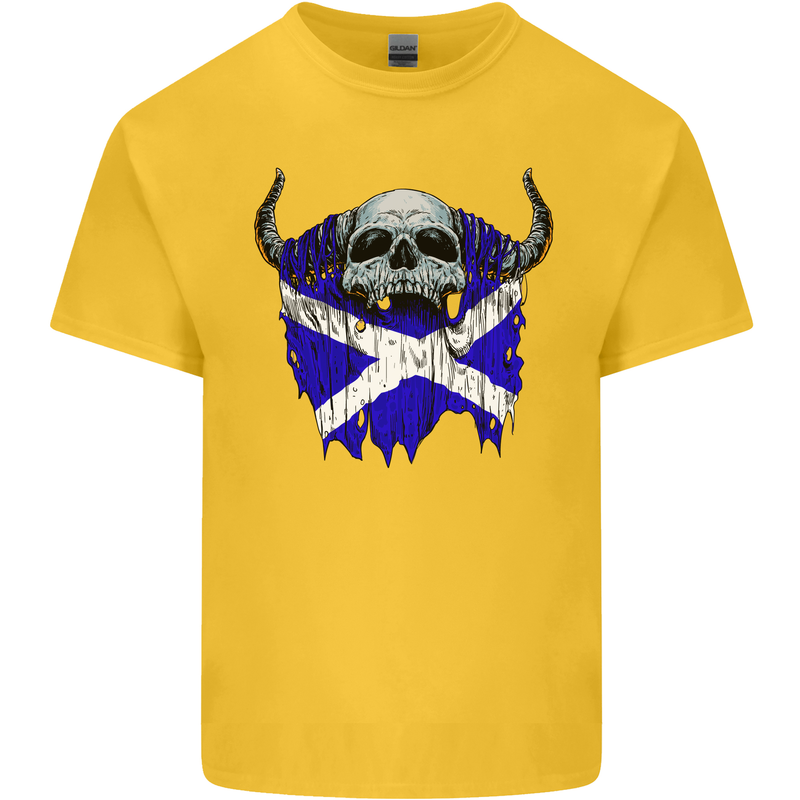 Scotland Flag Skull Scottish Biker Gothic Kids T-Shirt Childrens Yellow