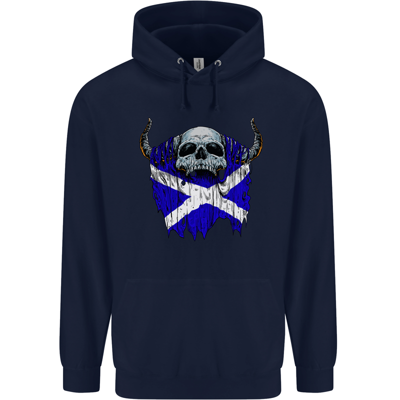 Scotland Flag Skull Scottish Biker Gothic Mens 80% Cotton Hoodie Navy Blue