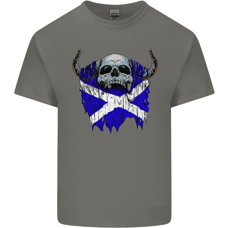 Scotland Flag Skull Scottish Biker Gothic Mens Cotton T-Shirt Tee Top Charcoal