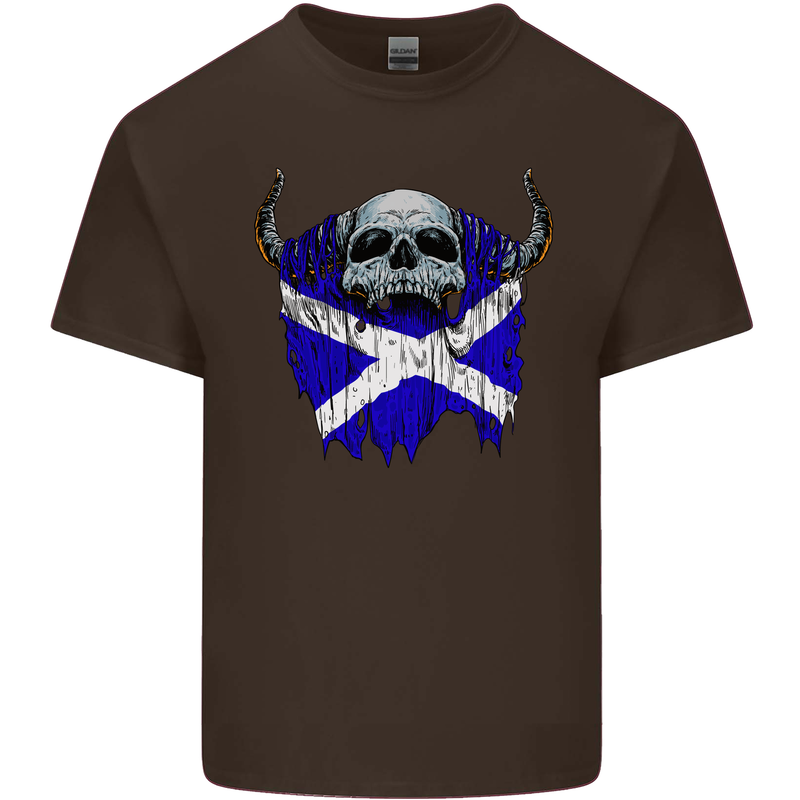 Scotland Flag Skull Scottish Biker Gothic Mens Cotton T-Shirt Tee Top Dark Chocolate