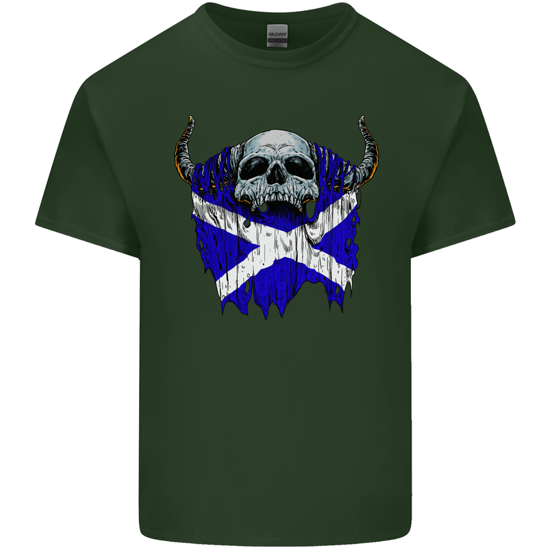 Scotland Flag Skull Scottish Biker Gothic Mens Cotton T-Shirt Tee Top Forest Green