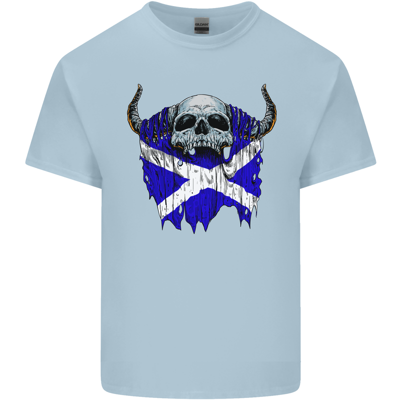 Scotland Flag Skull Scottish Biker Gothic Mens Cotton T-Shirt Tee Top Light Blue