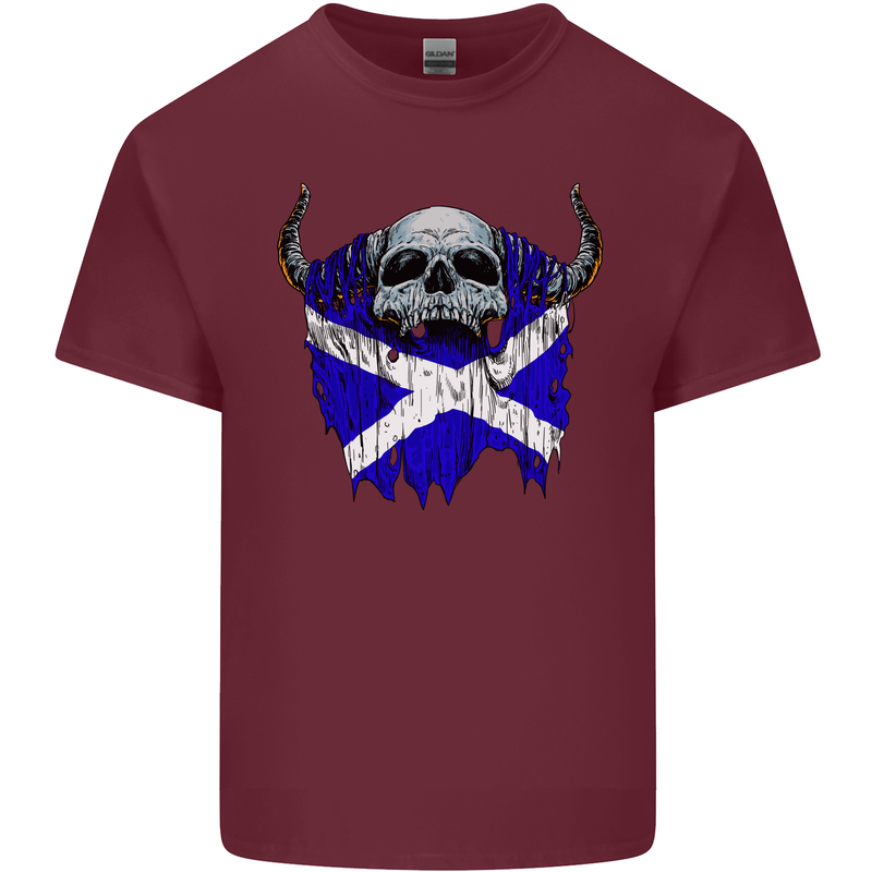 Scotland Flag Skull Scottish Biker Gothic Mens Cotton T-Shirt Tee Top Maroon