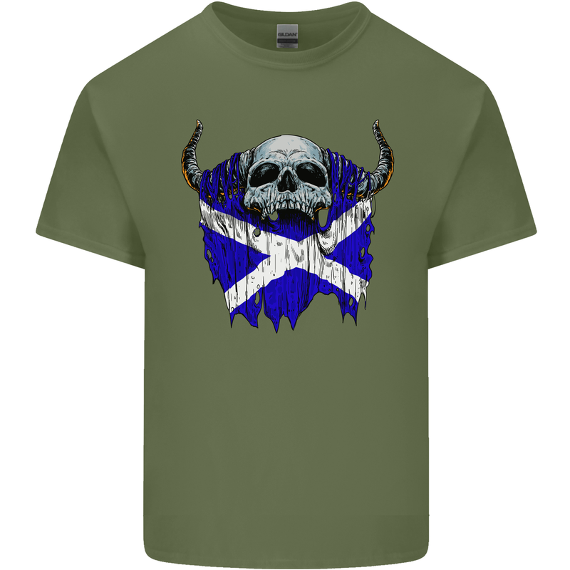 Scotland Flag Skull Scottish Biker Gothic Mens Cotton T-Shirt Tee Top Military Green