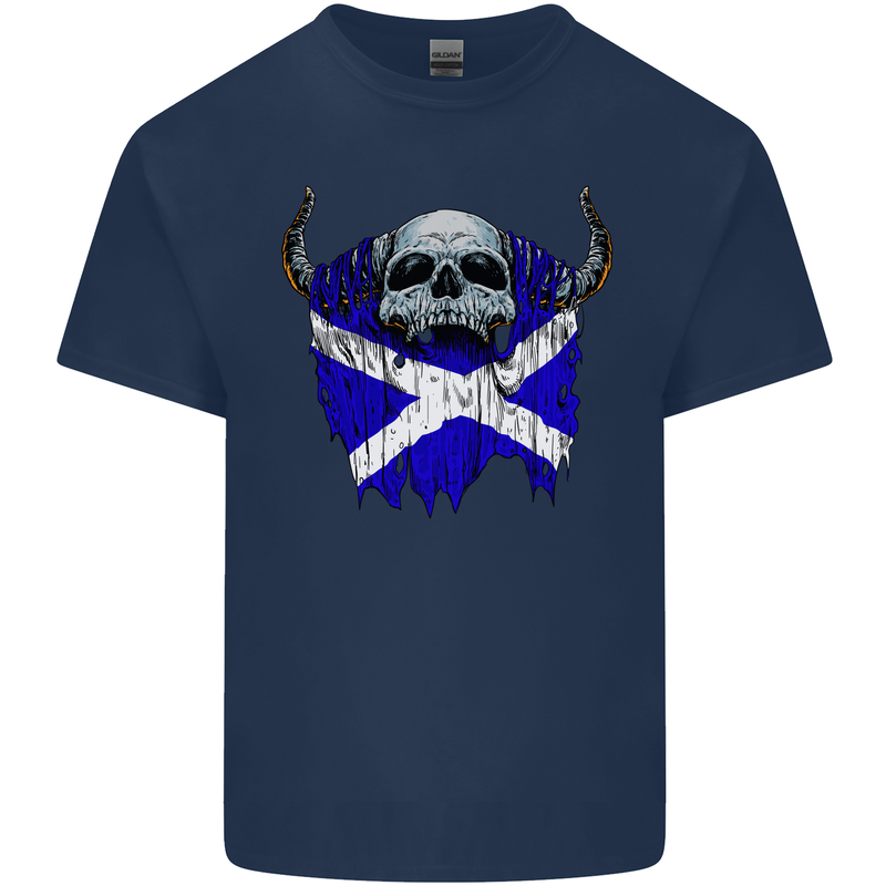 Scotland Flag Skull Scottish Biker Gothic Mens Cotton T-Shirt Tee Top Navy Blue