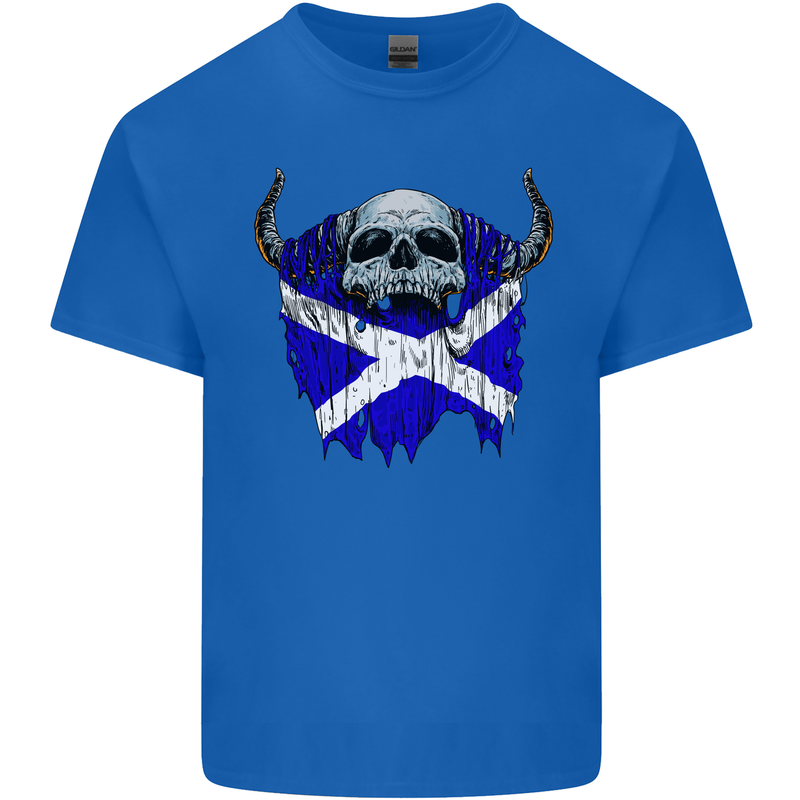 Scotland Flag Skull Scottish Biker Gothic Mens Cotton T-Shirt Tee Top Royal Blue