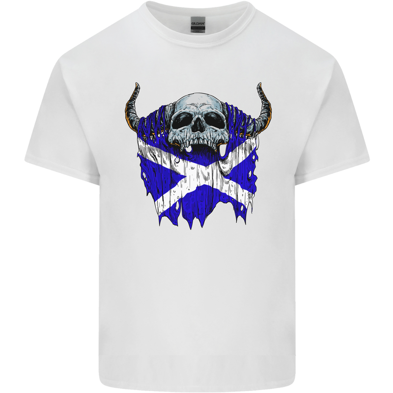 Scotland Flag Skull Scottish Biker Gothic Mens Cotton T-Shirt Tee Top White