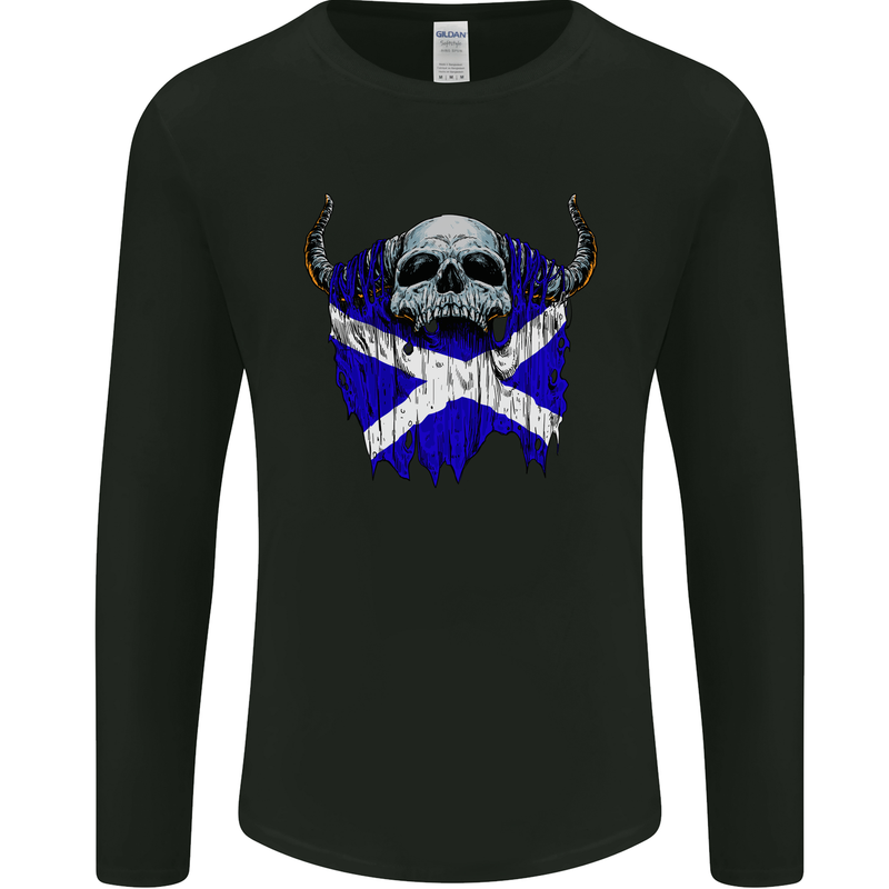 Scotland Flag Skull Scottish Biker Gothic Mens Long Sleeve T-Shirt Black