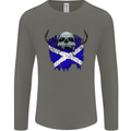 Scotland Flag Skull Scottish Biker Gothic Mens Long Sleeve T-Shirt Charcoal