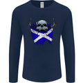 Scotland Flag Skull Scottish Biker Gothic Mens Long Sleeve T-Shirt Navy Blue