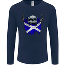 Scotland Flag Skull Scottish Biker Gothic Mens Long Sleeve T-Shirt Navy Blue