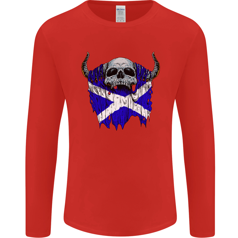 Scotland Flag Skull Scottish Biker Gothic Mens Long Sleeve T-Shirt Red