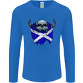 Scotland Flag Skull Scottish Biker Gothic Mens Long Sleeve T-Shirt Royal Blue