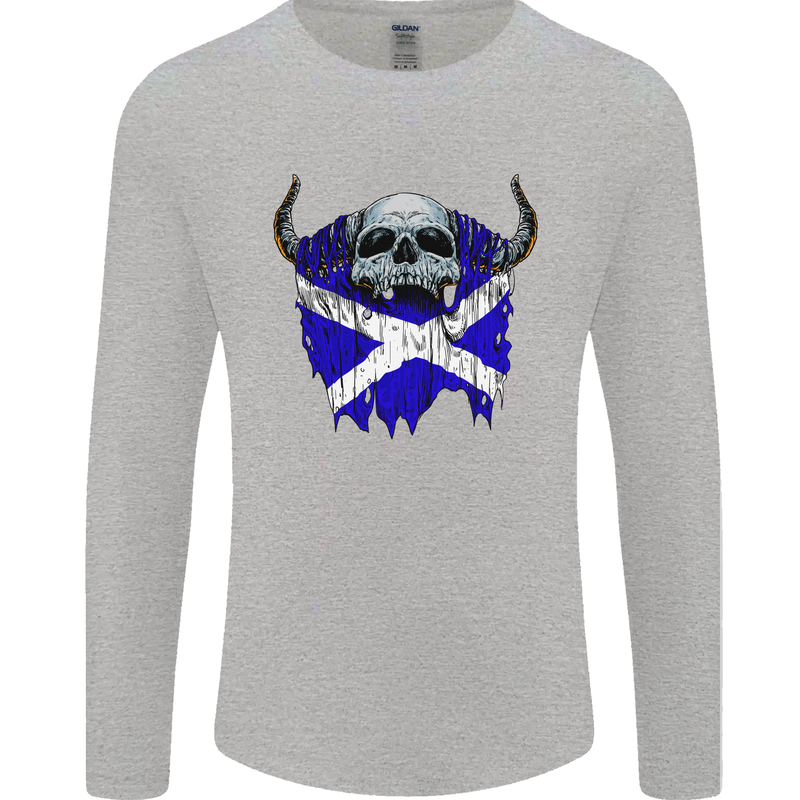 Scotland Flag Skull Scottish Biker Gothic Mens Long Sleeve T-Shirt Sports Grey