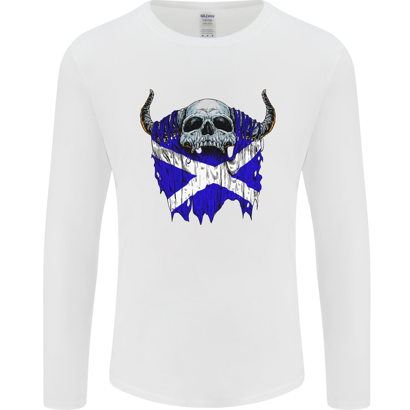 Scotland Flag Skull Scottish Biker Gothic Mens Long Sleeve T-Shirt White