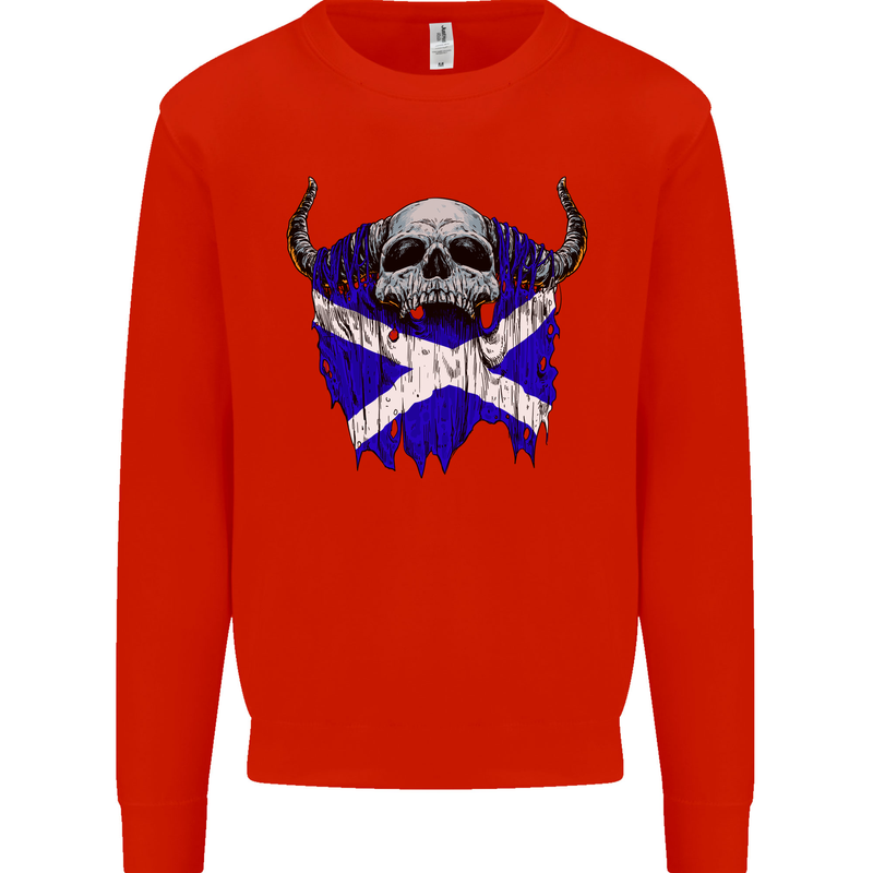 Scotland Flag Skull Scottish Biker Gothic Mens Sweatshirt Jumper Bright Red