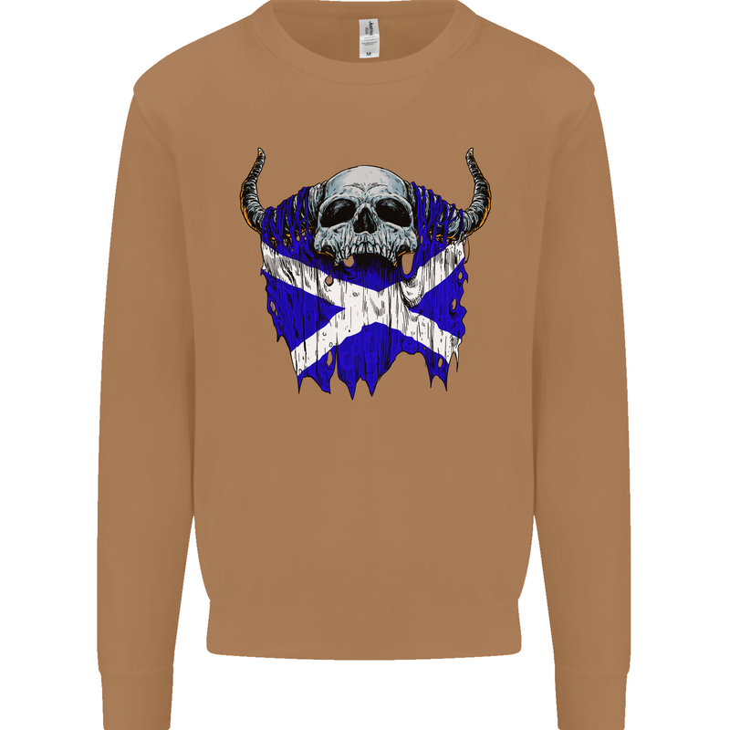Scotland Flag Skull Scottish Biker Gothic Mens Sweatshirt Jumper Caramel Latte