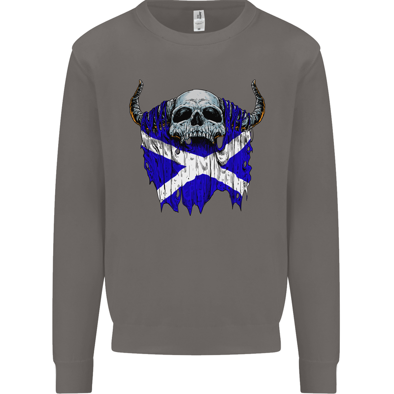 Scotland Flag Skull Scottish Biker Gothic Mens Sweatshirt Jumper Charcoal