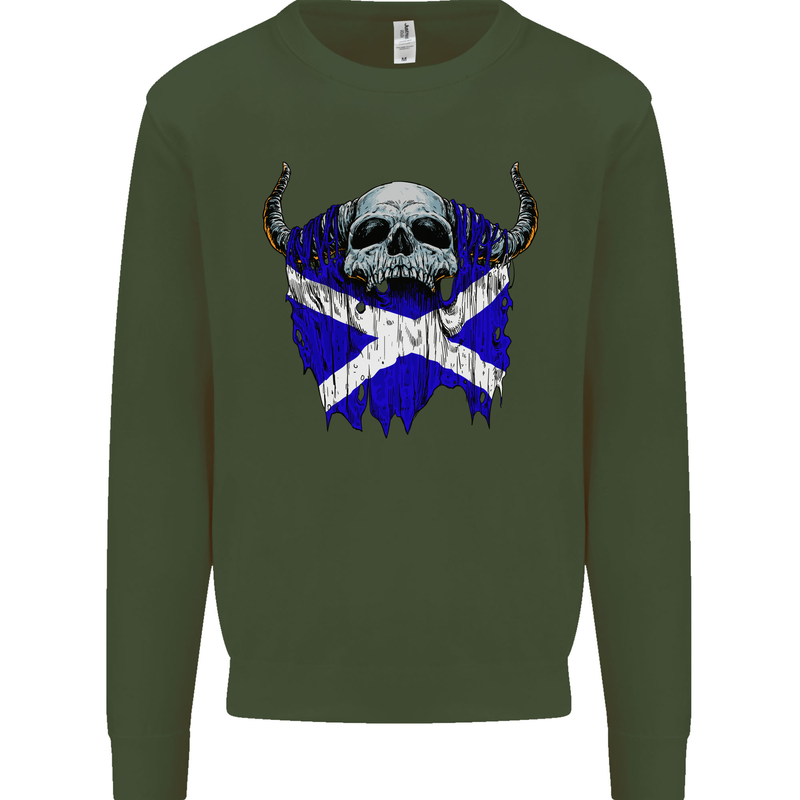 Scotland Flag Skull Scottish Biker Gothic Mens Sweatshirt Jumper Forest Green