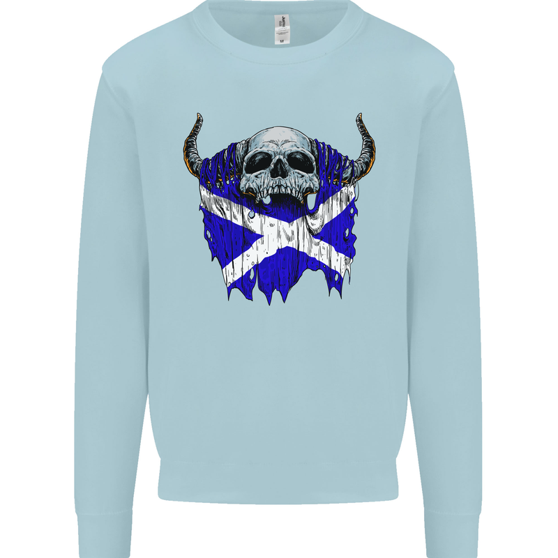 Scotland Flag Skull Scottish Biker Gothic Mens Sweatshirt Jumper Light Blue