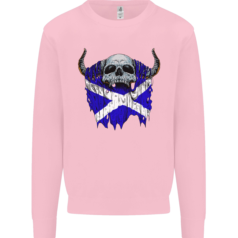 Scotland Flag Skull Scottish Biker Gothic Mens Sweatshirt Jumper Light Pink