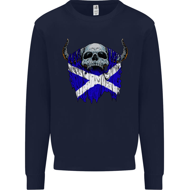 Scotland Flag Skull Scottish Biker Gothic Mens Sweatshirt Jumper Navy Blue