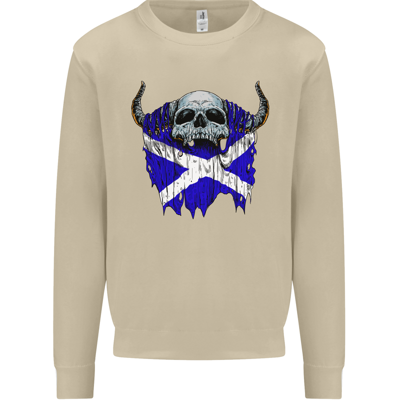 Scotland Flag Skull Scottish Biker Gothic Mens Sweatshirt Jumper Sand