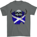 Scotland Flag Skull Scottish Biker Gothic Mens T-Shirt Cotton Gildan Charcoal