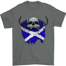 Scotland Flag Skull Scottish Biker Gothic Mens T-Shirt Cotton Gildan Charcoal