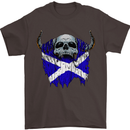Scotland Flag Skull Scottish Biker Gothic Mens T-Shirt Cotton Gildan Dark Chocolate