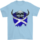 Scotland Flag Skull Scottish Biker Gothic Mens T-Shirt Cotton Gildan Light Blue