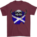 Scotland Flag Skull Scottish Biker Gothic Mens T-Shirt Cotton Gildan Maroon