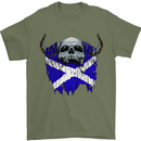 Scotland Flag Skull Scottish Biker Gothic Mens T-Shirt Cotton Gildan Military Green