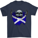 Scotland Flag Skull Scottish Biker Gothic Mens T-Shirt Cotton Gildan Navy Blue