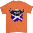 Scotland Flag Skull Scottish Biker Gothic Mens T-Shirt Cotton Gildan Orange