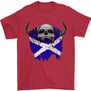 Scotland Flag Skull Scottish Biker Gothic Mens T-Shirt Cotton Gildan Red