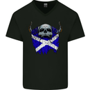 Scotland Flag Skull Scottish Biker Gothic Mens V-Neck Cotton T-Shirt Black