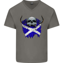 Scotland Flag Skull Scottish Biker Gothic Mens V-Neck Cotton T-Shirt Charcoal
