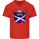 Scotland Flag Skull Scottish Biker Gothic Mens V-Neck Cotton T-Shirt Red