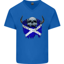 Scotland Flag Skull Scottish Biker Gothic Mens V-Neck Cotton T-Shirt Royal Blue