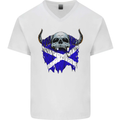 Scotland Flag Skull Scottish Biker Gothic Mens V-Neck Cotton T-Shirt White